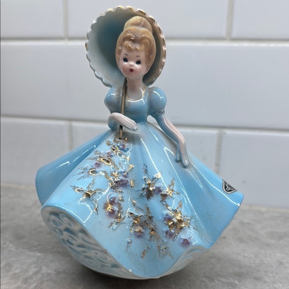 Rare Josef Originals Vintage Blue Ceramic music box with label and works - Picture 7 of 7